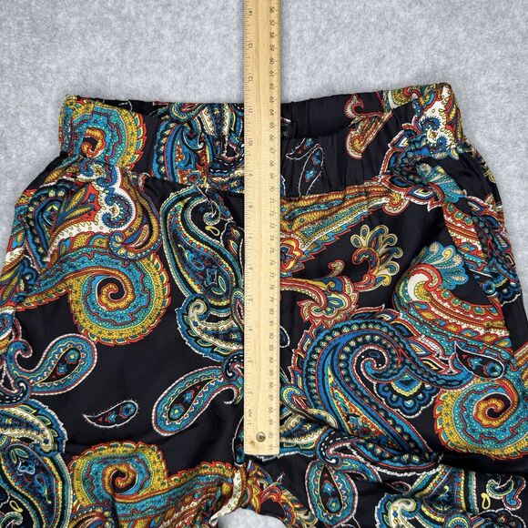 J Crew Pull On Silk Pants Womens 0 Black Paisley Ankle Casual Trousers - Picture 5 of 9